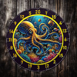 Octopus Reef Äventyr Dartboard Darttavla<br><div class="desc">Dö djupt in i ett oceaniskt flykt med perfekten "Octopus Reef Äventyr Dartboard" för din mangrotta, fiskstuga, jaktreträtt eller sovrum. Den här fantastiska ritbordsdesignen har en fantastisk gyllene bläckfisk omgiven av vibrerande korall, skakande tropiska fiskar och invecklad undervattensinformation som gör att havets mysterier lever. Cirkuläret ram betonar sin nautisk charm,...</div>