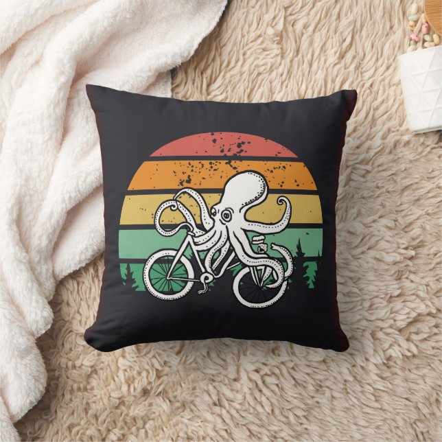 Octopus Riding a Bike Kudde (Filt)