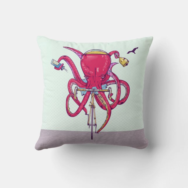 Octopus Riding a cycle Kudde (Baksida)