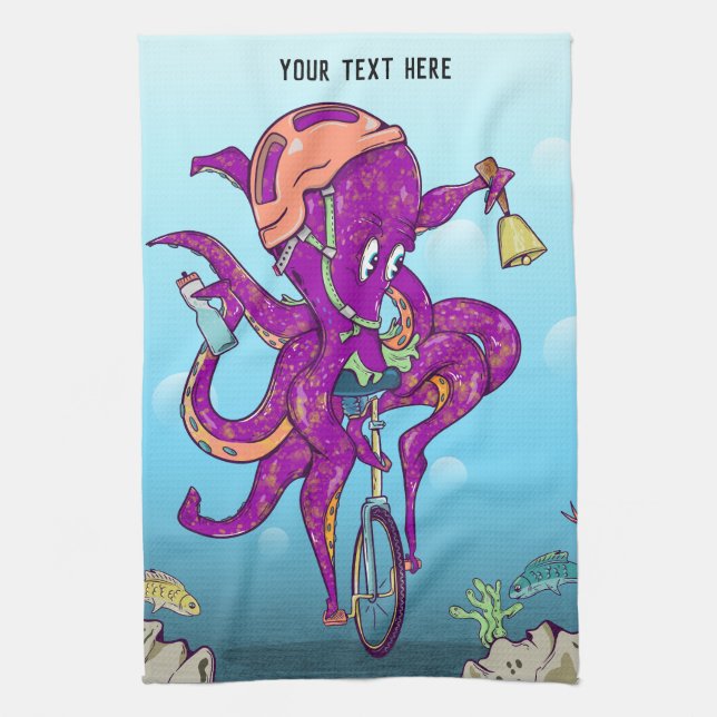 Octopus Riding a unicycle Kökshandduk (Vertikal)