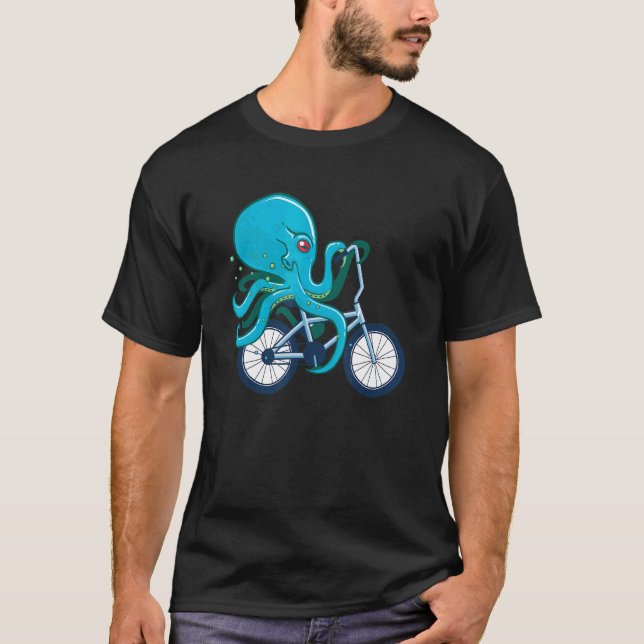Octopus Riding Bicycle Octopus på Bicycle Sea Anim T Shirt (Framsida)