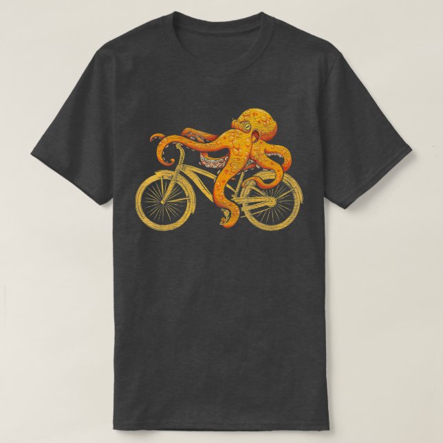 Octopus Riding Bicycle Octopus T Shirt (Design framsida)