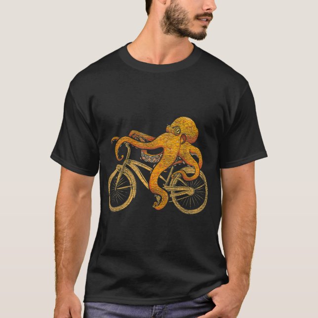 Octopus Riding Bicycle Octopus T Shirt (Framsida)