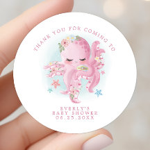Octopus Rosa Watercolor Girl Baby Shower Tack