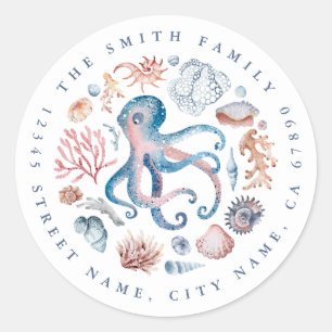 Octopus Round Stickers Runt Klistermärke