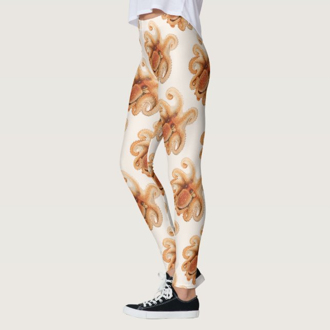 Octopus Salutii, Vintage Marine Aquatic Animals Leggings (Vänster)