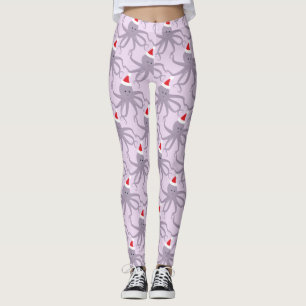 Octopus Santa Hat Lila jul Leggings