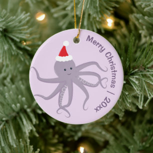 Octopus Santa Lila God jul Julgransprydnad Keramik