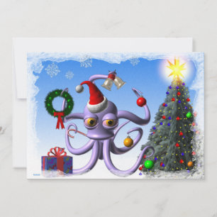 Octopus Santa och träd med ljus Julkort