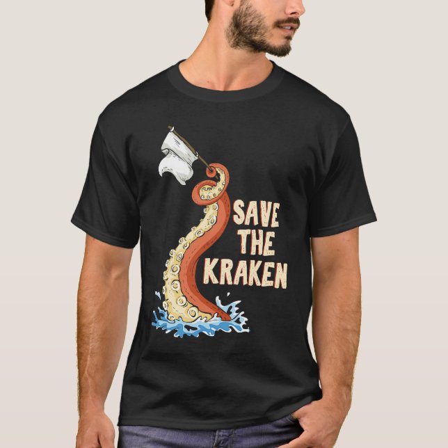 Octopus  Save The Kraken T Shirt (Framsida)