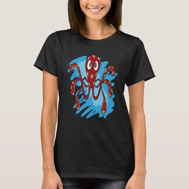OCTOPUS SEA DJUR MARINE OCEAN OCTOPUS RED SPOTS T SHIRT (Framsida)