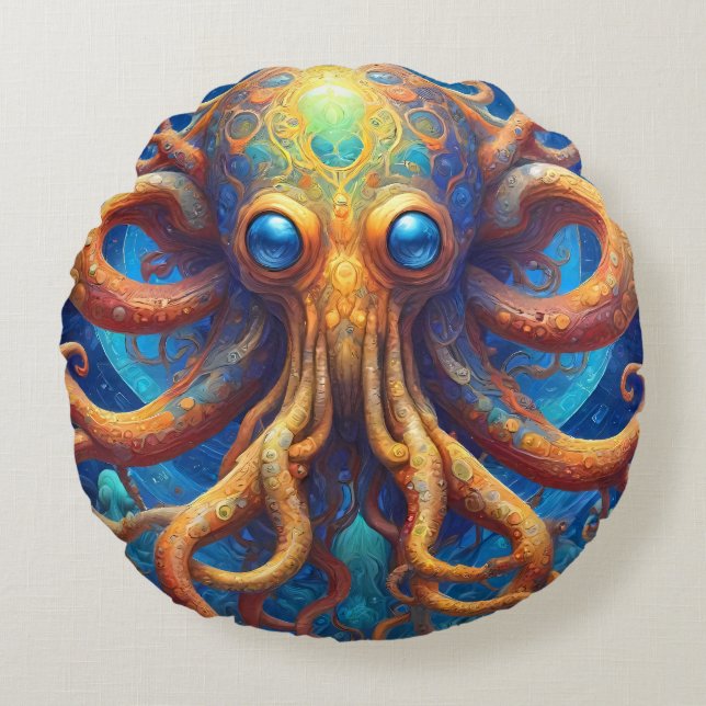 Octopus Sea Life Rund Kudde (Framsidan)