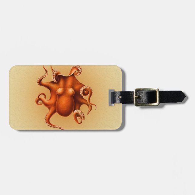 Octopus Sea Monster Creature Cephalapod Vintage Bagagebricka (Horisontell Framsida)