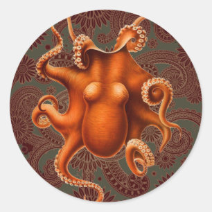 Octopus Sea Monster Creature Cephalapod Vintage Runt Klistermärke