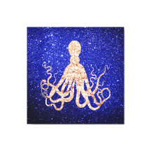 Octopus Sea Oceanen Ro Guld Cobalt Blue Glitter