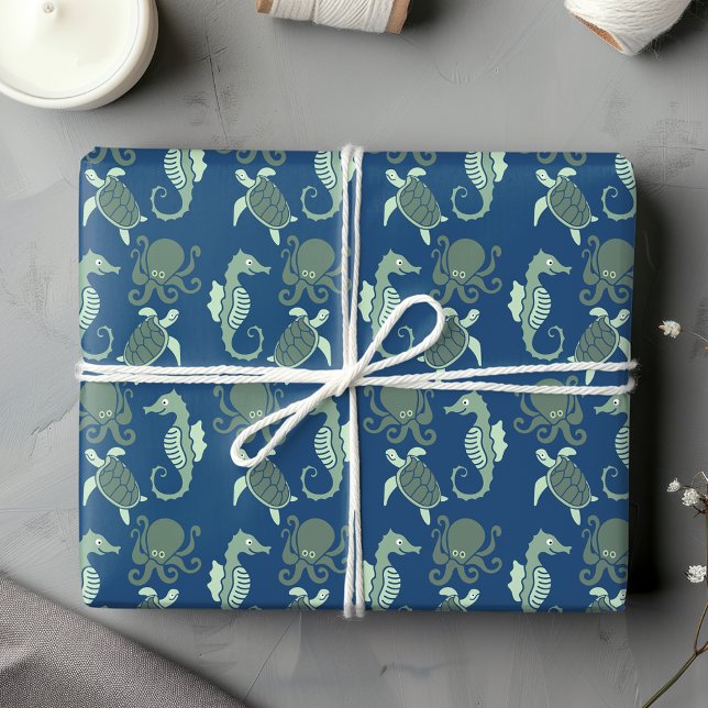 Octopus, sjöhäst och sköldpadda presentpapper (Skapare uppladdad)