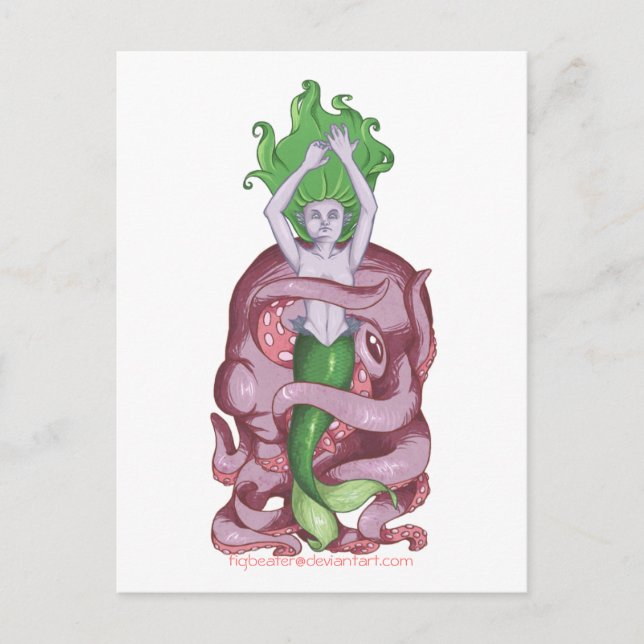 Octopus Sjöjungfru Vykort (Framsida)