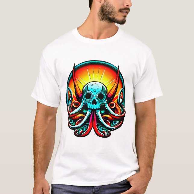 Octopus Skull på Färg T Shirt (Framsida)