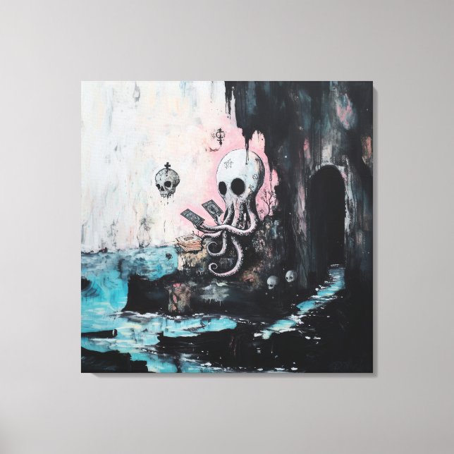 Octopus Skull Tarot Oracle Cards Witchy AI Art Canvastryck (Framsida)