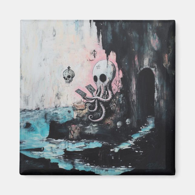 Octopus Skull Tarot Oracle Cards Witchy AI Art Magnet (Framsidan)