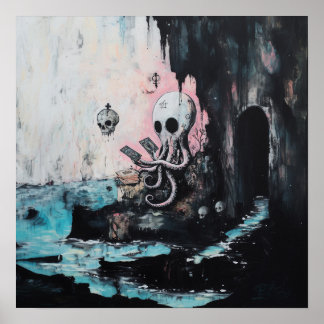 Octopus Skull Tarot Witchy AI Art Matte Värde för  Poster