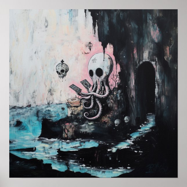 Octopus Skull Tarot Witchy AI Art Matte Värde för  Poster (Framsidan)