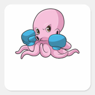Octopus som Boxer med Boxinghandskar Fyrkantigt Klistermärke