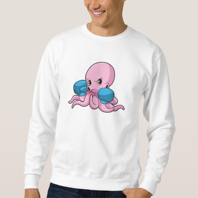 Octopus som Boxer med Boxinghandskar Lång Ärmad Tröja (Framsida)