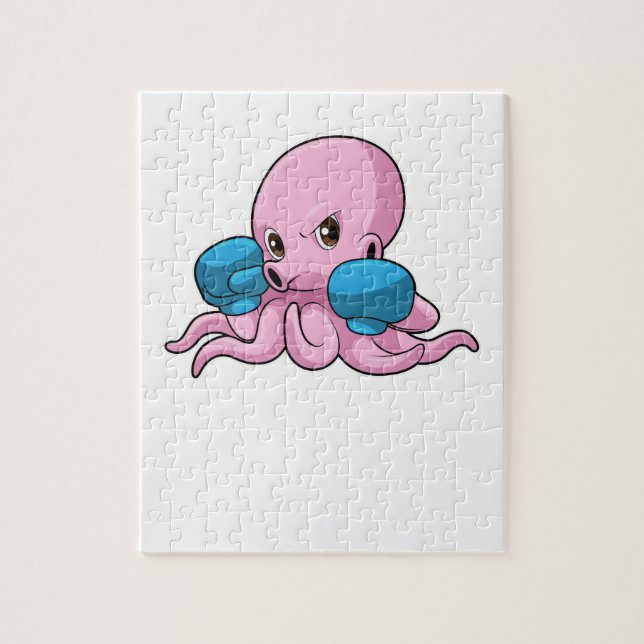 Octopus som Boxer med Boxinghandskar Pussel (Vertikal)