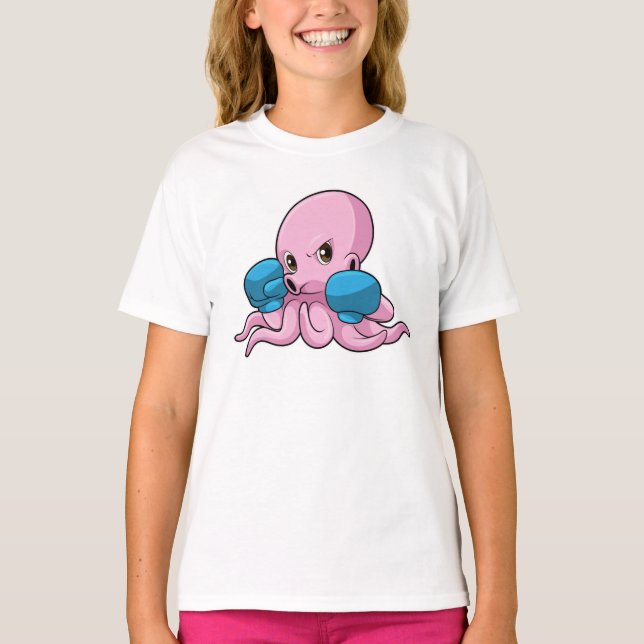 Octopus som Boxer med Boxinghandskar T Shirt (Framsida)