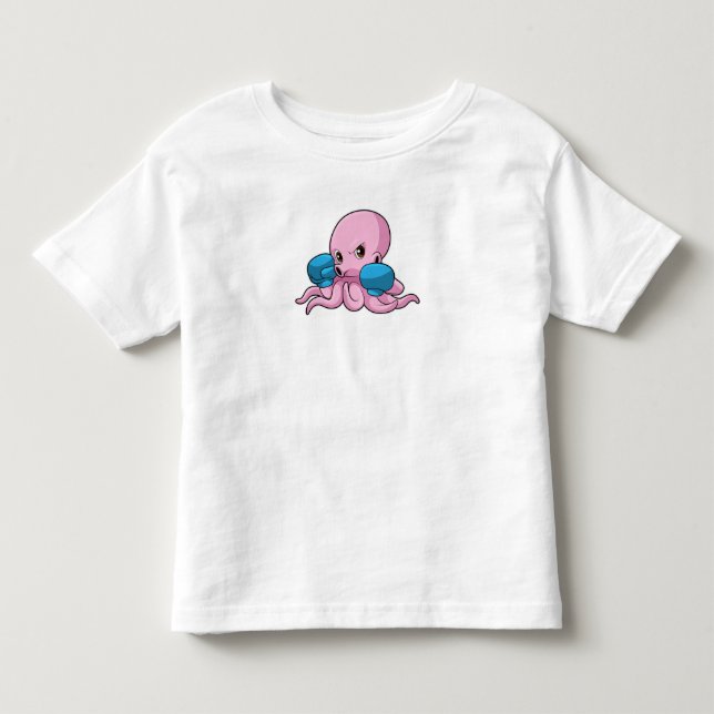 Octopus som Boxer med Boxinghandskar T Shirt (Framsida)