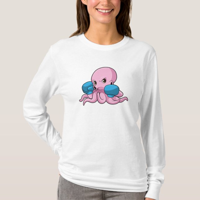 Octopus som Boxer med Boxinghandskar T Shirt (Framsida)