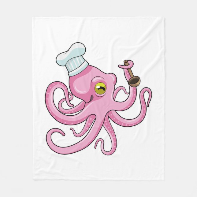Octopus som Cook med träsked Fleecefilt (Framsidan)