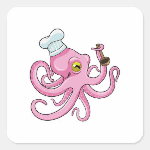 Octopus som Cook med träsked Fyrkantigt Klistermärke