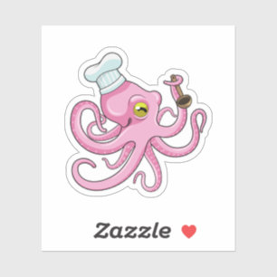 Octopus som Cook med träsked Klistermärken