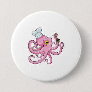 Octopus som Cook med träsked Knapp
