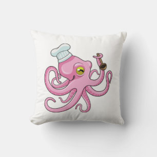 Octopus som Cook med träsked Kudde