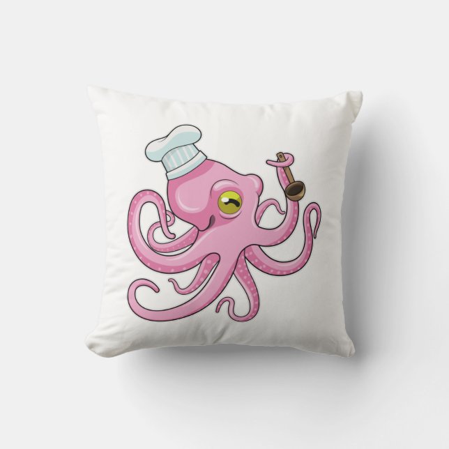 Octopus som Cook med träsked Kudde (Framsida)