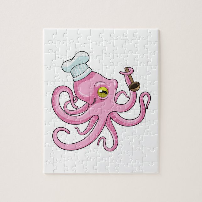 Octopus som Cook med träsked Pussel (Vertikal)