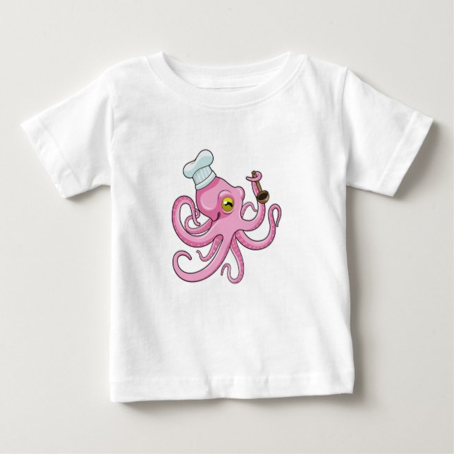 Octopus som Cook med träsked T Shirt (Framsida)