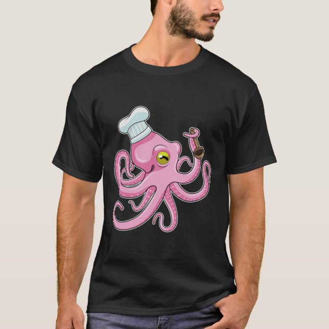 Octopus som Cook med träsked T Shirt (Framsida)