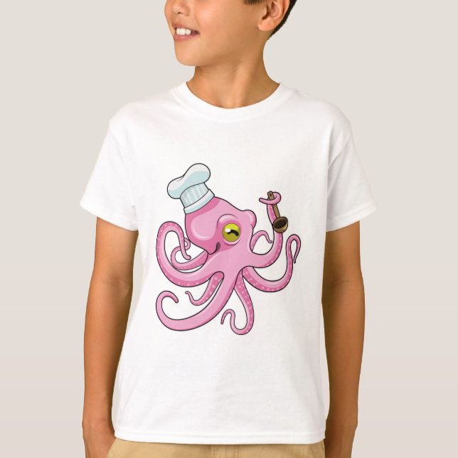 Octopus som Cook med träsked T Shirt (Framsida)