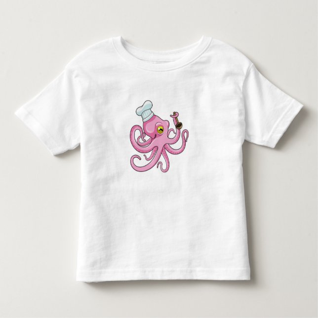 Octopus som Cook med träsked T Shirt (Framsida)
