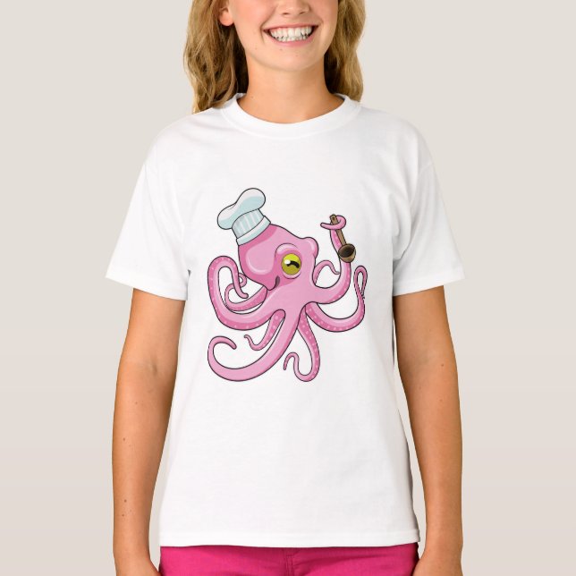 Octopus som Cook med träsked T Shirt (Framsida)
