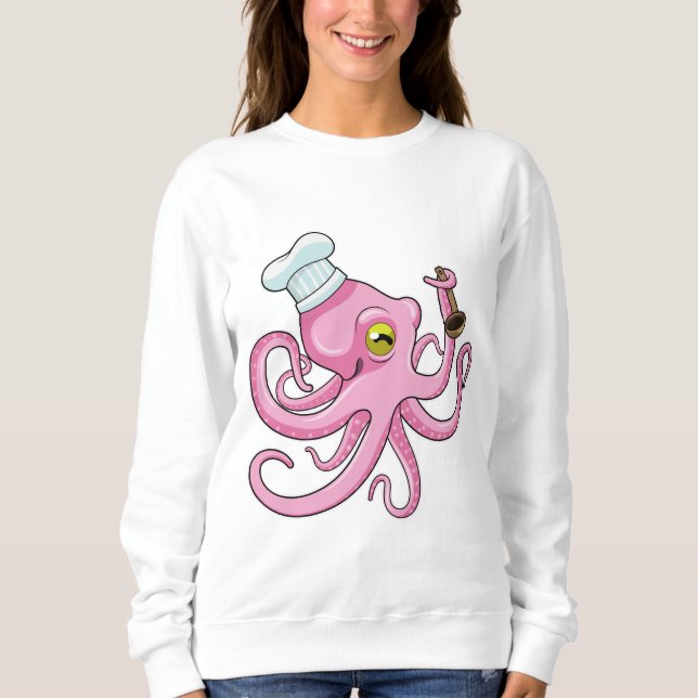 Octopus som Cook med träsked T Shirt (Framsida)