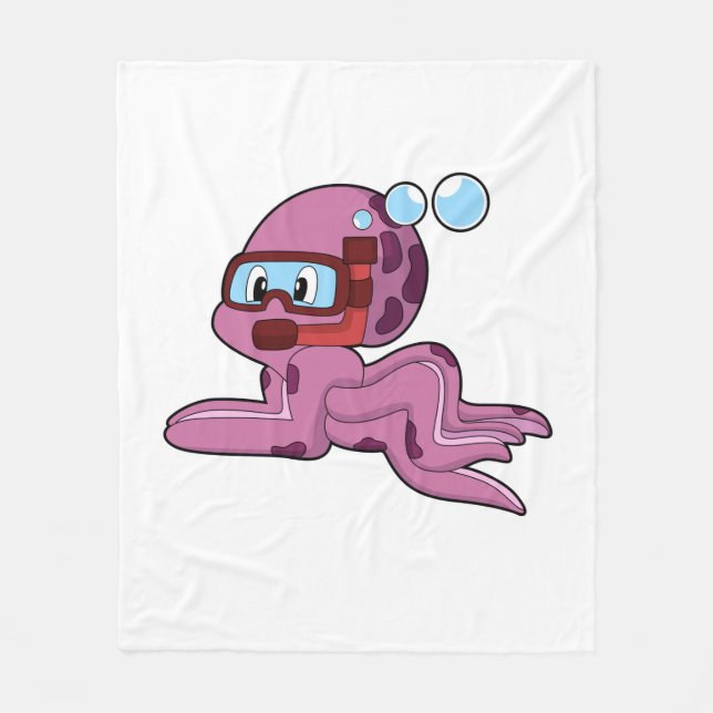 Octopus som Diver med Snorkel Fleecefilt (Framsidan)