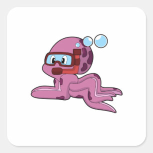 Octopus som Diver med Snorkel Fyrkantigt Klistermärke