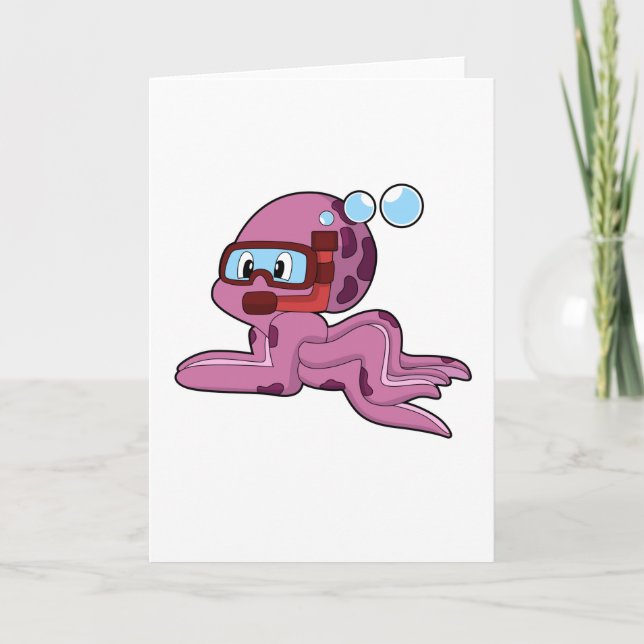 Octopus som Diver med Snorkel Kort (Framsida)