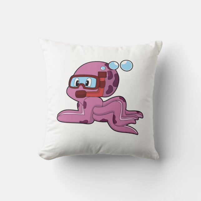 Octopus som Diver med Snorkel Kudde (Framsida)