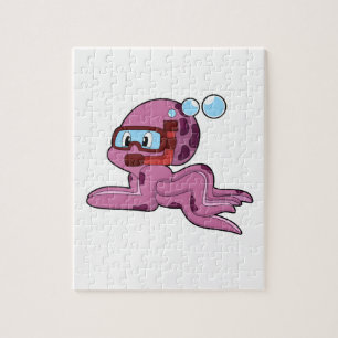 Octopus som Diver med Snorkel Pussel